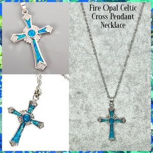 Divine Fire Opal Celtic Cross Pendant Necklace